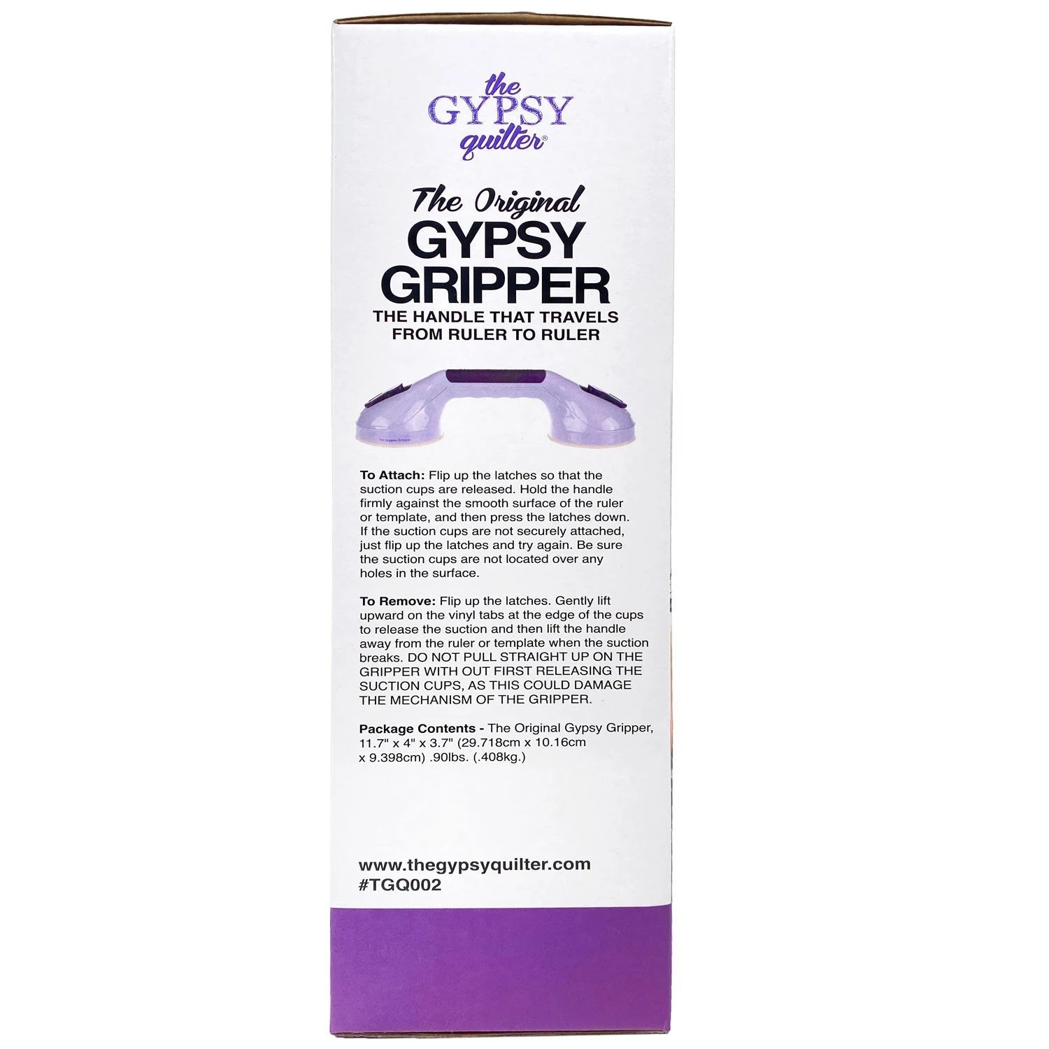 Carmon's Quilt Shop purple Gypsy Gripper ruler handle tool in packaging for safe rotary cutting