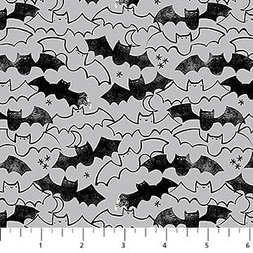 Carmon's Quilt Shop FIGO Fabrics Sweet Treat quilting cotton featuring black and gray bats on a light gray background
