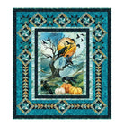Carmon's Quilt Shop Halloween crow and pumpkin fabric panel with moon. 100% cotton, 30" x 43".