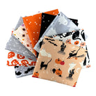 Carmon's Quilt Shop FIGO Fabrics Sweet Treat fat quarter bundle featuring Halloween cotton prints in orange and black.