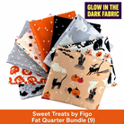 Carmon's Quilt Shop FIGO Fabrics Sweet Treat fat quarter bundle featuring glow-in-the-dark Halloween cotton prints.