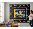 Carmon's Quilt Shop Harry Potter themed quilt pattern featuring Harry, Dumbledore, Snape, and other characters. Black background with star accents.