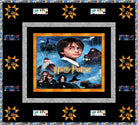 Carmon's Quilt Shop Harry Potter themed quilt pattern featuring Harry, Dumbledore, Snape, Hagrid, and Ron. Finished size 87.5" x 79.5".