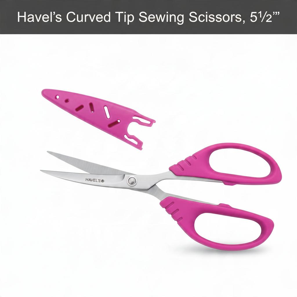 Carmon's Quilt Shop 5.5-inch Havel's sewing scissors with stainless steel curved blades and pink comfort-grip handles.