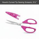 Carmon's Quilt Shop 5.5-inch Havel's sewing scissors with stainless steel curved blades and pink comfort-grip handles.