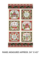 Carmon's Quilt Shop Heartland Holiday multi-colored Christmas quilt panel featuring festive village scenes