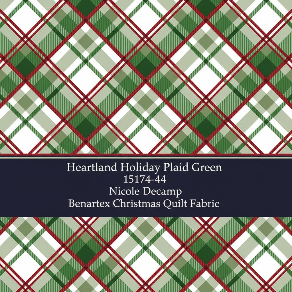 Carmon's Quilt Shop Heartland Holiday plaid green quilting cotton fabric with red and white festive pattern