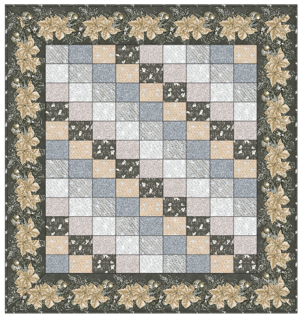 Carmon's Quilt Shop Holiday Flourish quilt featuring a patchwork center and a festive floral border.