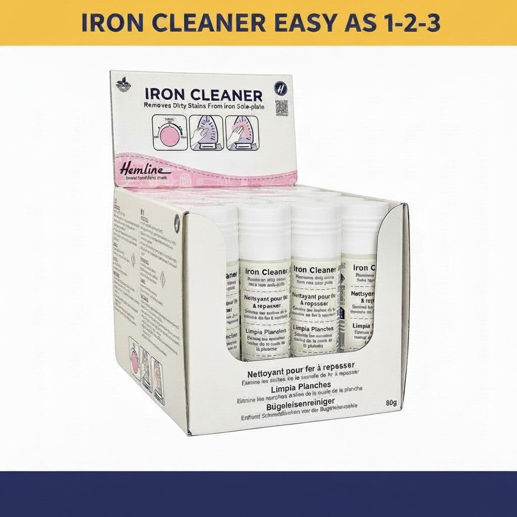 Carmon's Quilt Shop HTL iron soleplate cleaner sticks in a retail display box for removing stains and residue