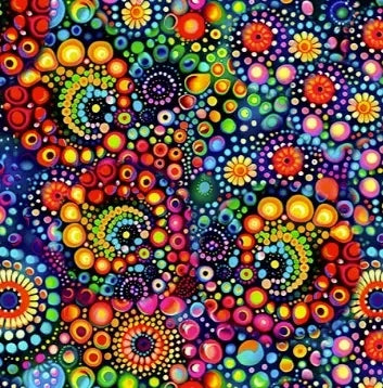 Carmon's Quilt Shop Jubilee 108-inch wide cotton quilt backing fabric featuring a vibrant multicolored dot pattern