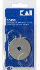 Carmon's Quilt Shop KAI 45mm tungsten steel replacement rotary cutter blade in original blue retail packaging