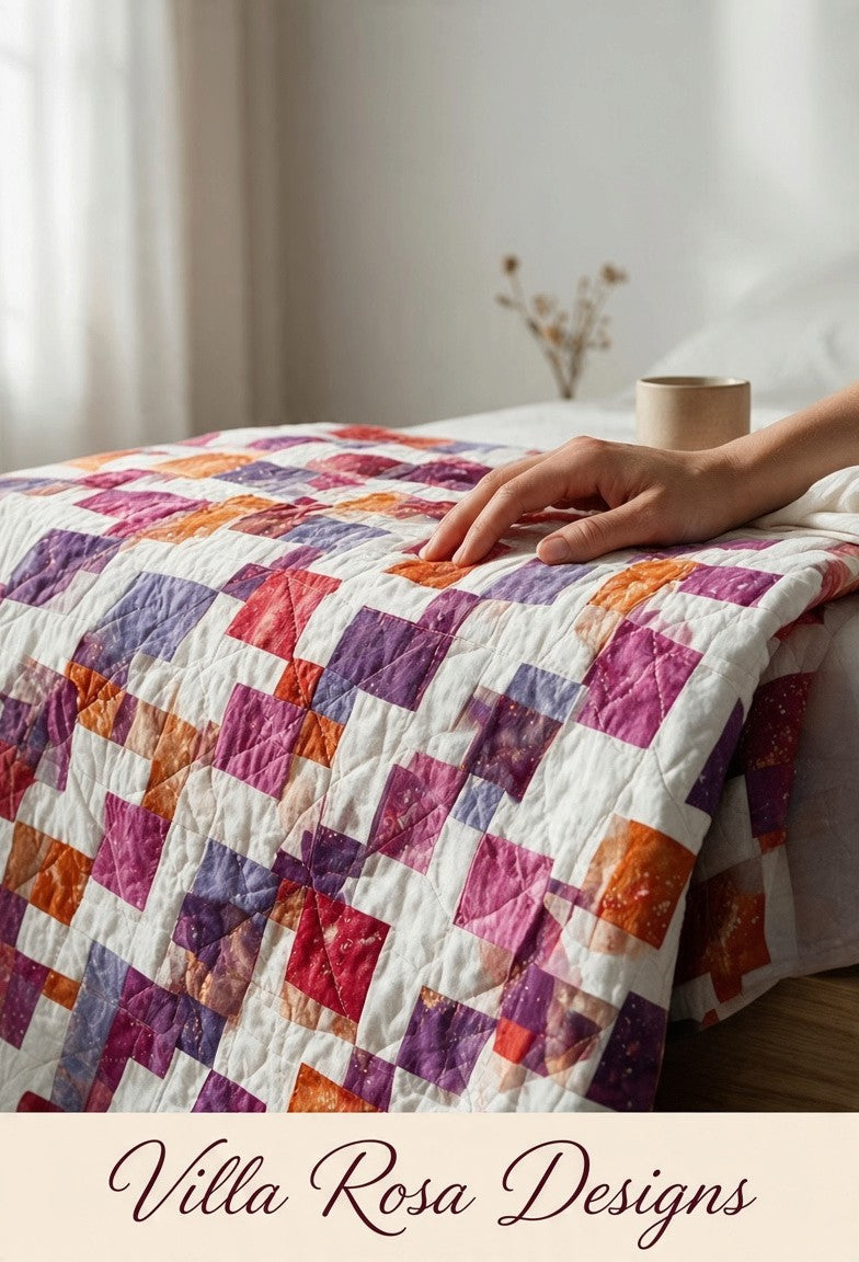 Carmon's Quilt Shop LaRue throw quilt pattern by Villa Rosa Designs featuring a disappearing nine-patch design