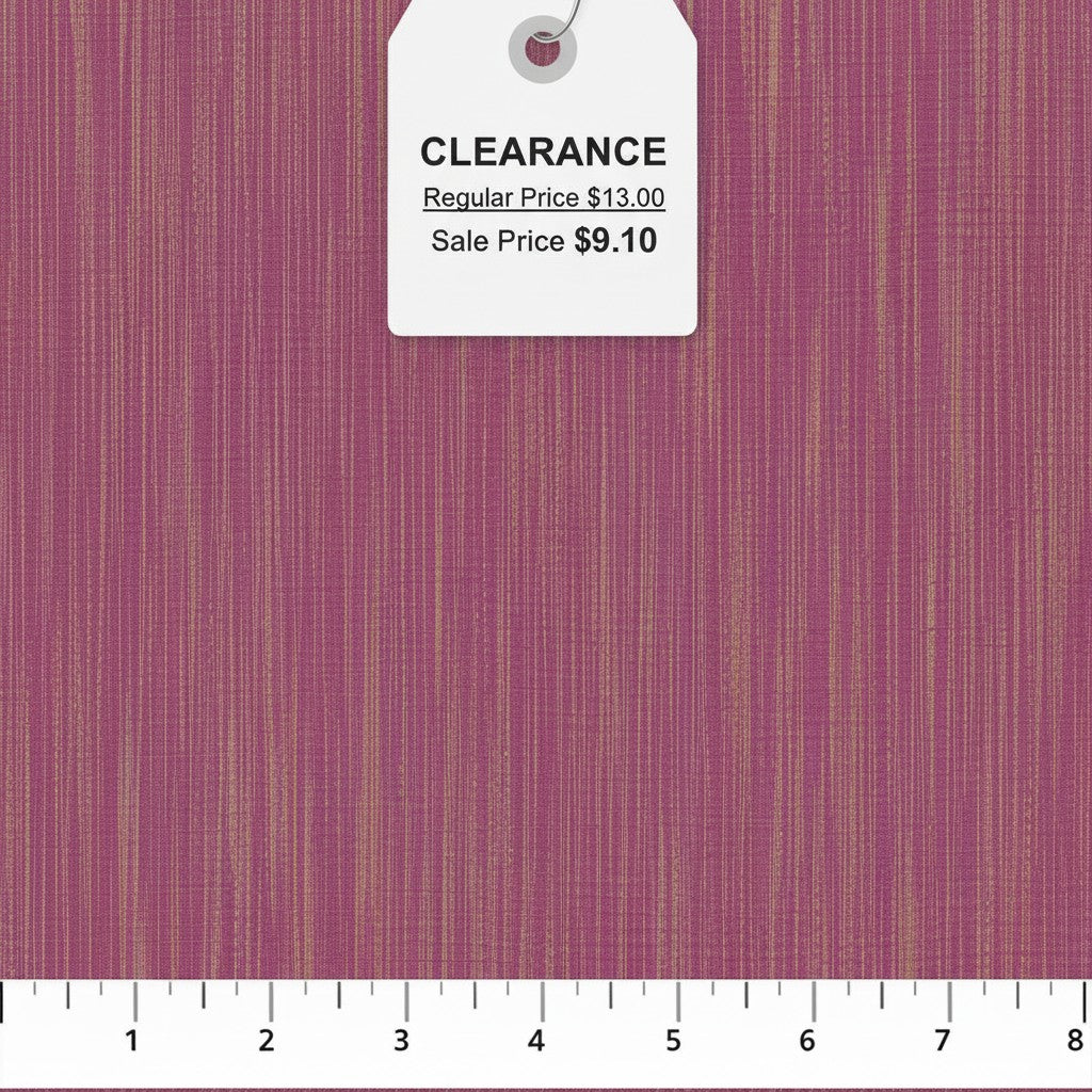 Carmon's Quilt Shop lavender space dye woven fabric with vertical textured pattern on a measuring grid background