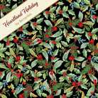 Carmon's Quilt Shop Heartland Holiday Leaves and Berries fabric featuring red berries and green leaves on black cotton