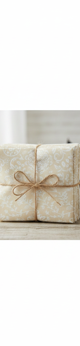 Carmon's Quilt Shop Light As Air charm pack of 5-inch cotton fabric squares with cream floral and botanical prints.