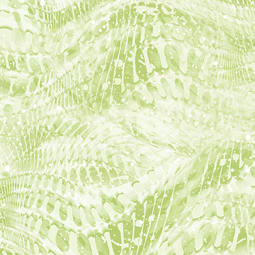 Carmon's Quilt Shop light green Dragonfly Wonder cotton fabric featuring a rippling waves and leaf pattern.