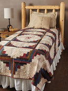 Carmon's Quilt Shop Log Cabin Variations quilt pattern featuring a traditional patchwork design in rustic earth tones.