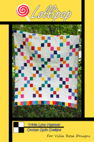 Carmon's Quilt Shop Lollipop quilt pattern featuring a colorful patchwork design with mini charm squares on white