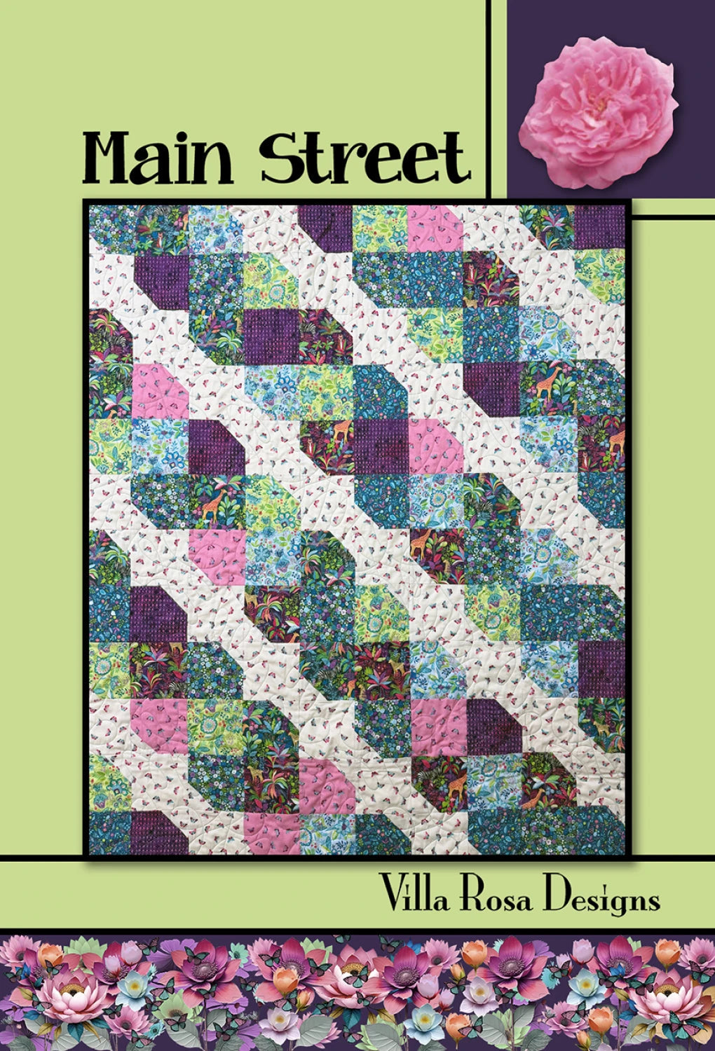 Carmon's Quilt Shop Main Street quilt pattern featuring a geometric four-patch design with heart-like shapes