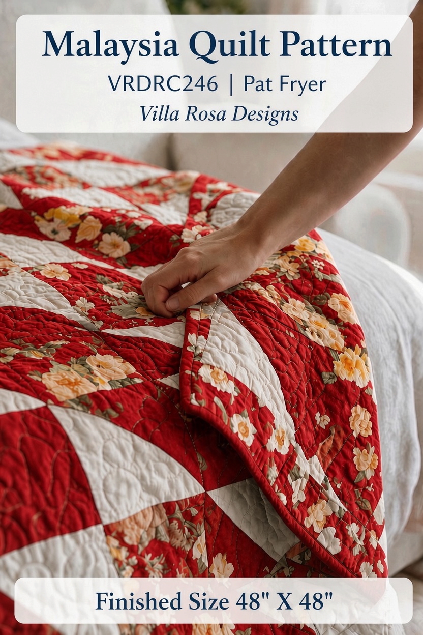 Carmon's Quilt Shop Malaysia quilt pattern by Villa Rosa Designs featuring red and white floral patchwork squares