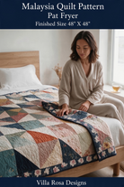 Carmon's Quilt Shop Malaysia quilt pattern by Villa Rosa Designs featuring floral patchwork on a bed with a woman