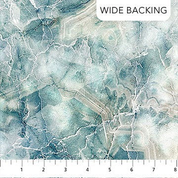 Carmon's Quilt Shop Northcott Smooth Sailing marble pattern wide backing cotton fabric in teal, blue, and white.