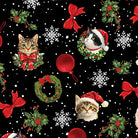 Carmon's Quilt Shop Merry Cats Portraits quilting cotton fabric featuring festive cats, holly, and snowflakes
