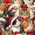 Carmon's Quilt Shop Merry Cats quilting cotton fabric featuring festive cats in Santa hats and holly wreaths