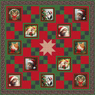 Carmon's Quilt Shop Merry Cats quilt kit featuring festive holiday cats in red and green tartan patchwork design
