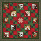Carmon's Quilt Shop Merry Cats Christmas quilt kit featuring festive cats in red and green tartan patchwork design.