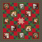 Carmon's Quilt Shop Merry Cats quilt kit featuring festive holiday cats in red and green patchwork squares