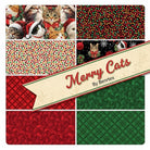 Carmon's Quilt Shop Merry Cats 8-piece fat quarter bundle featuring festive Christmas cat and holiday pattern fabrics.