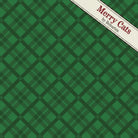 Carmon's Quilt Shop Merry Cats fabric bundle featuring a green plaid pattern with a branded diagonal label