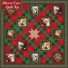 Carmon's Quilt Shop Merry Cats quilt kit featuring festive holiday cats in red and green patchwork with a star center