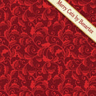 Carmon's Quilt Shop Merry Cats red holly leaf patterned quilting cotton fabric with elegant swirling design