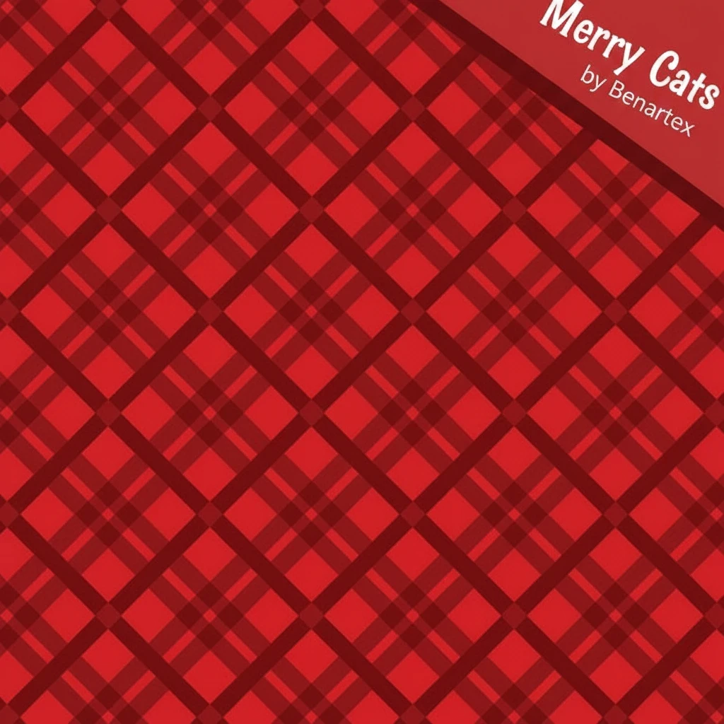 Carmon's Quilt Shop Merry Cats red plaid quilting cotton fabric with diagonal lines for Christmas sewing projects