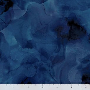 Carmon's Quilt Shop Aura 108 inch midnight blue watercolor blender cotton fabric with abstract ink wash pattern