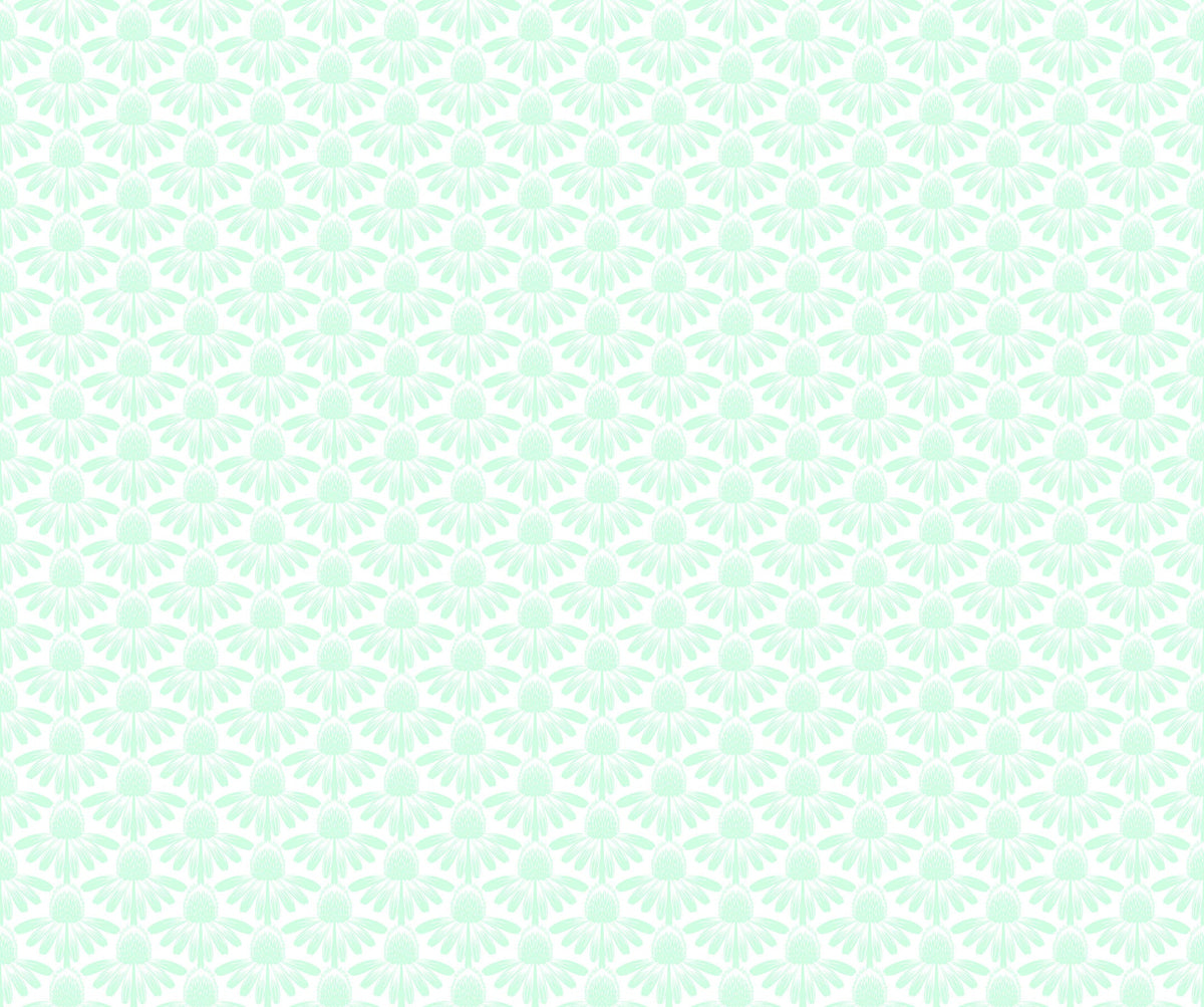 Carmon's Quilt Shop Main Street Quilt Kit fabric featuring a light mint green floral pattern on a white background