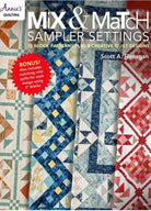 Carmon's Quilt Shop Mix & Match Sampler Settings softcover book featuring 12 quilt block patterns and 8 designs.