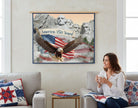 Carmon's Quilt Shop America 250 Years Mount Rushmore cotton fabric panel featuring a bald eagle and American flag.