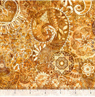 Carmon's Quilt Shop Mystique Blender 108 inch wide backing fabric with gold, brown, and cream paisley floral motifs.
