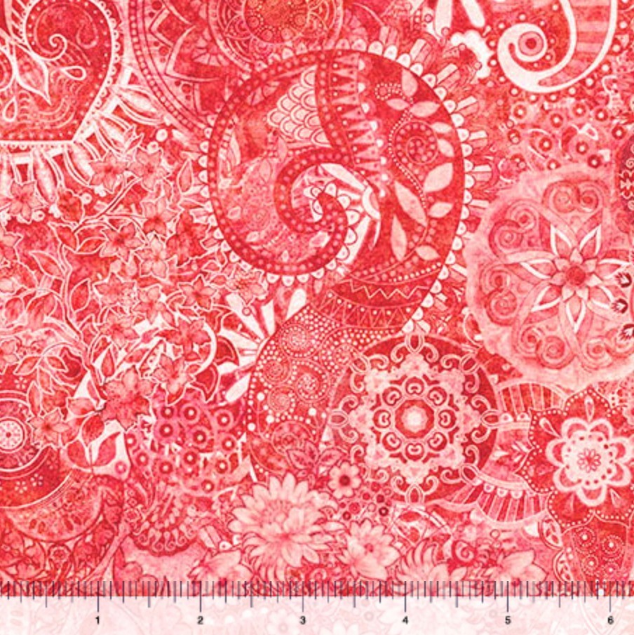Carmon's Quilt Shop Mystique Blender rose pink 108-inch wide cotton backing fabric with ornate paisley floral motifs