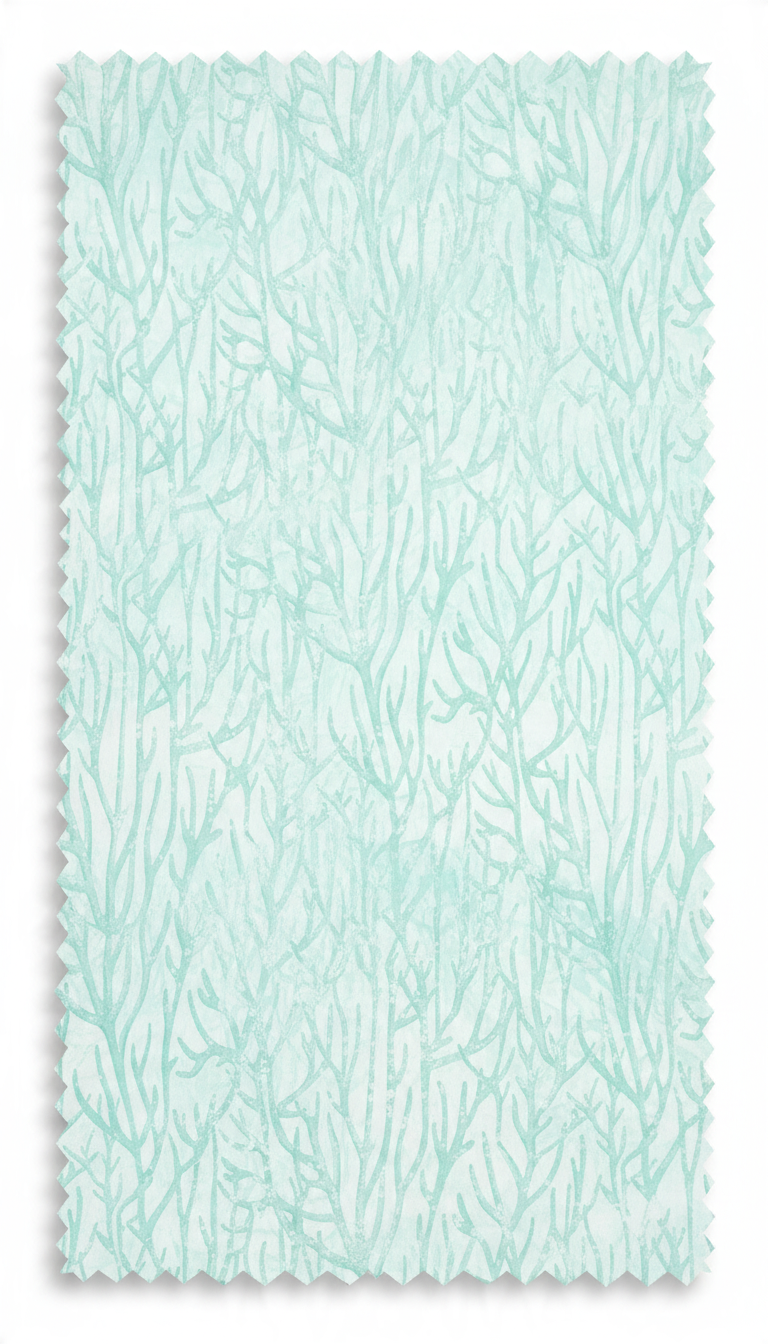 Carmon's Quilt Shop Coral Reef tonal fabric in white and turquoise with a delicate branching coral pattern