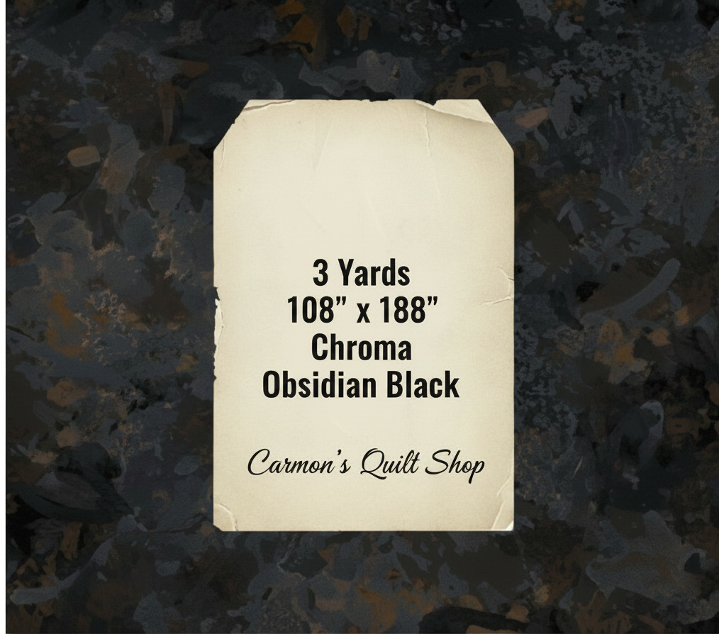 Carmon's Quilt Shop Chroma Obsidian Black 108-inch wide cotton quilt backing fabric with a textured design.