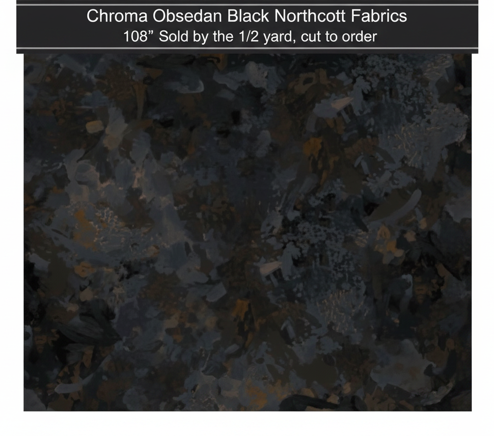 Carmon's Quilt Shop Chroma Obsidian Black 108 inch wide cotton blender fabric with a textured abstract design