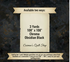 Carmon's Quilt Shop Chroma Obsidian Black 108 inch wide cotton quilt backing fabric information card