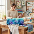 Carmon's Quilt Shop Ocean Depths wide backing fabric, 100% cotton, features coral reefs and aquatic flora in turquoise, teal, blue, and purple.