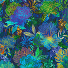 Carmon's Quilt Shop Ocean floral premium cotton quilt backing fabric with vibrant blue and green botanical patterns
