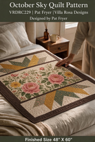 Carmon's Quilt Shop October Sky quilt pattern featuring floral and geometric patchwork in autumn colors on a bed