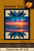 Carmon's Quilt Shop October Sky quilt pattern featuring a sunset ocean scene with star-patterned borders.